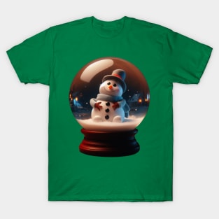 cute snowman inside a sphere glass for christmas T-Shirt